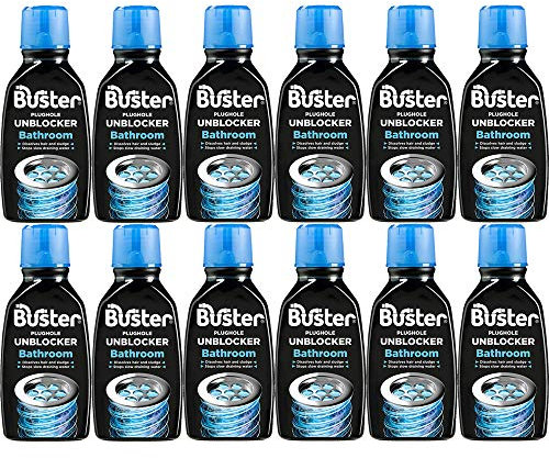 Buster Bathroom Drain Clear Plughole Unblocker 300ml Dissolves Hair & Soap (12 Bottles)