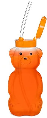Special Supplies Honey Bear – Lot de 1 bouteille et 3 pailles longues avec couvercle anti-déversement et anti-fuites pour thérapie et besoins spéciaux, pour thérapie et besoins spéciaux,
