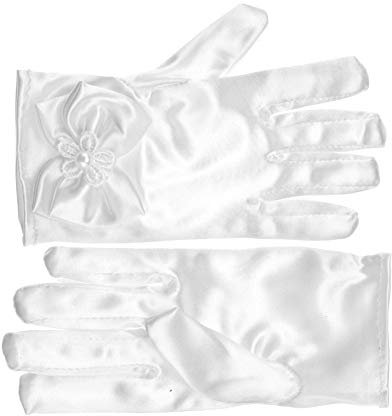 Be In Your Mind Mädchen Handschuhe aus Satin elegant Kommunion Hochzeit Prinzessin Weiß Kurz