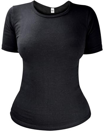 HEAT HOLDERS - Ladies Winter Warm Cotton Thermal Underwear Short Sleeve T Shirt Vest (16-18, Black)