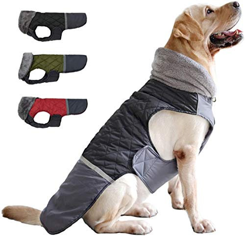 Etechydra Hundemantel Jacken Plüsch Reflektorend, Hundejacken Reversibel Winter Wasserdicht Winddicht Hundejacke Warm Kleidung Mantel Hundeweste für Kleine Mittelere und Große Hunde,Schwarz, XL
