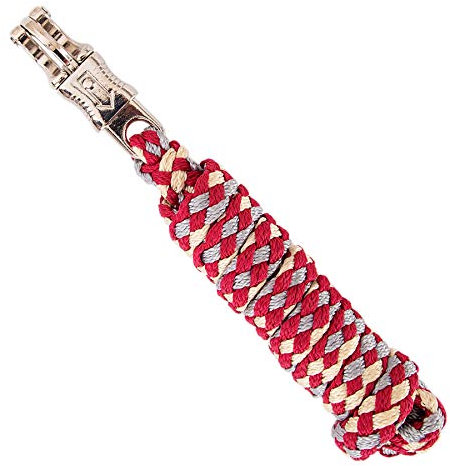 Merauno® Führstrick für Pferd - Anbindestrick in verschiedenen stylischen Designs, Führleine, Anbindeseil Pony, Esel, Ziege mit Panikhaken (Rot Gelb, Panikhaken)