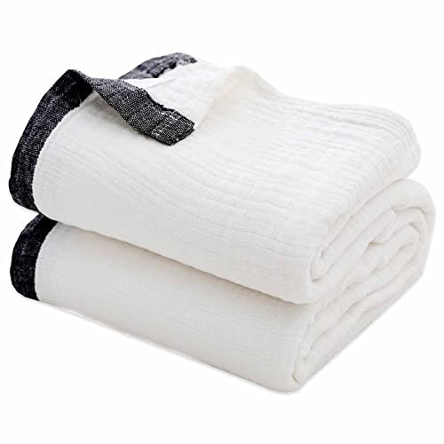 SE SOFTEXLY Kuscheldecke Baumwolle 100%, 4-lagige Weiche Kuscheldecke Musselin Tagesdecke, Bett-Überwurf Sommerdecke Sofadecke Wohndecke für Ganze Saison als Sofaüberwurf Weiß Blanket 130x150cm