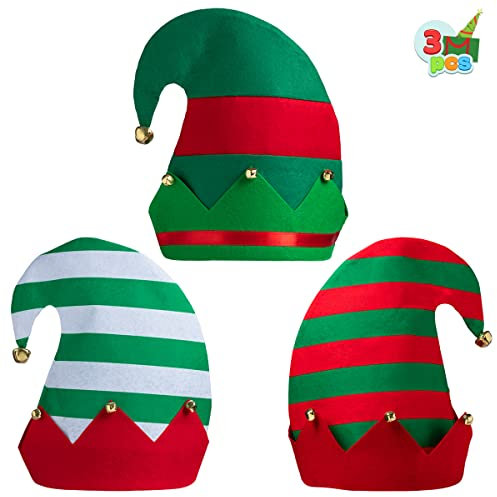 JOYIN 3 Packs Unisex Classic Elf Hüte für Weihnachten, Jingle Bells Kinder und Holiday Party