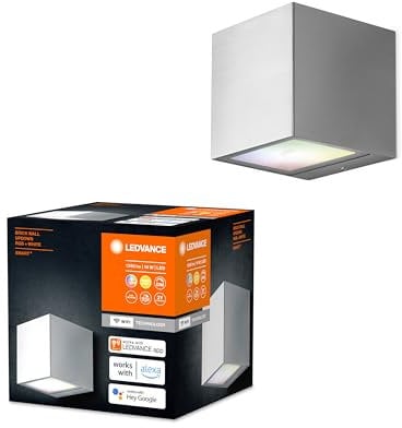 LEDVANCE SMART+ WI-FI BRICK ST RGB 8,5cm - dimmbare LED Wandleuchte dunkelgrau mit hochwertigem Edelstahl-Gehäuse, quadratisch, RGB-Farbsteuerung, 14 W, 3000 Kelvin warmweiß, 600 Lumen, IP44