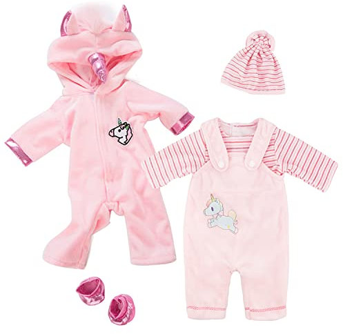 DoDuo Kleidung Bekleidung Outfits für Baby Puppen, Outfits mit Hut für Baby Doll für Puppen 35-43 cm (Rosa Einhorn)