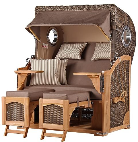 bene living Strandkorb Ammersee Teak Bullauge - PE grau - Modell 534 - Zweisitzer inkl. Liftersystem