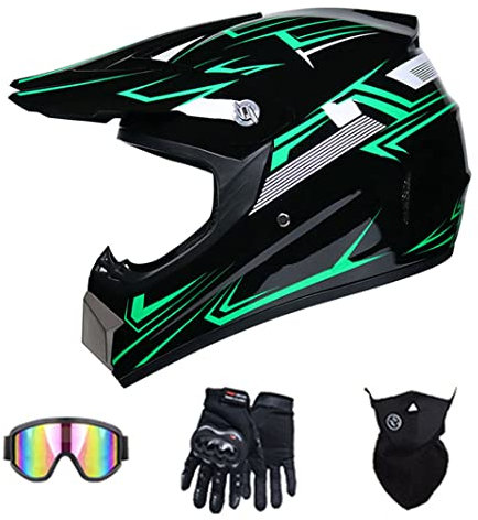 Dirt Bikes Offroad Motocross Integralhelm DOT Motorrad Backflip Helme DH Motorradhelm ATV Sturzhelm für MTB Pitbike Rallye (schwarz-grüne Linien) (54~55cm M)