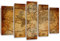 Feeby Wanddeko 5 teile 150x100 cm Weltkarte Kontinente Geographie Bilder modern Wand Bild Kunstdruck Deko Retro Vintage Abstrakt Braun