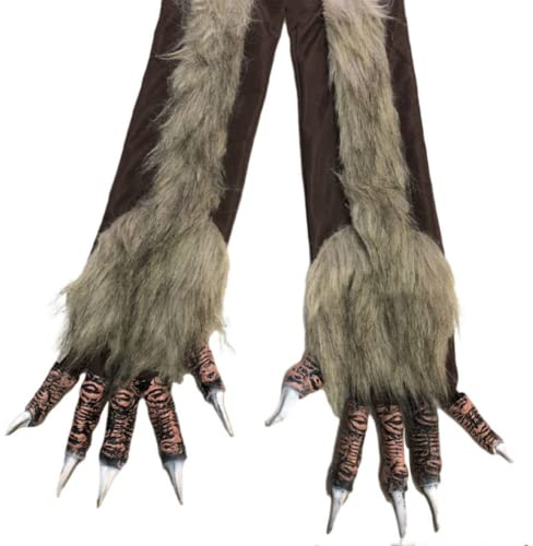 IBLUELOVER Halloween Handschuhe Kunstpelz Werwolf Kostüm Requisiten Horror Party Deko mit Plüschhaar Tier Monster Cosplay Karneval Fasching Zubehör Maskerade Spukhaus