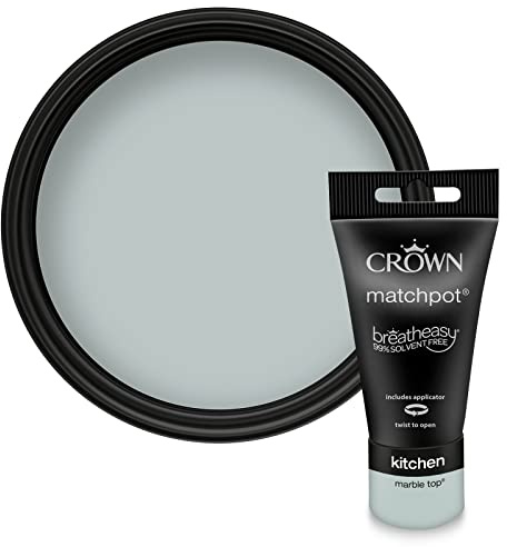 Crown EASYCLEAN KITCHEN Mid Grey Matt Paint Tester Pot - Sample 40ml | Try Marble Top before you buy. Stain resistant matt wall paint sample walls, ceilings, wood & metal. Low VOC