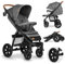LIONELO Passeggino compatto per bambini dalla nascita fino a 22kg Pieghevole Completa regolazione Posizione sdraiata Cinture 5punti Grandi ruote Ammortizzazione Cappottina XXL (GREY, ANNET TOUR)