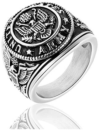 US-Militärarmeering für Männer, Adlermedaillenringe, Vintage Hawk Eagle Ring, USA Fliegender amerikanischer Weißkopfseeadlerring, Vintage-Schmuckgeschenk für Veteranen Männer Jungen (17.3, Silber)