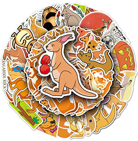 50 Stück Kangaroo Aufkleber Wasserflaschen Laptop Telefon Gitarre Skateboard Computer Koffer Fahrrad Tiere Kangaroo Vinyl Stickers Wasserdicht Ästhetisch Aufkleber für Jugendliche Kinder Erwachsene