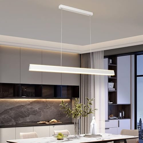 Bellastein LED Pendelleuchte esstisch Hängeleuchte Moderne Linear design wohnzimmer Kronleuchter dimmbar(3000K-6000K) mit den Fernbedienung Höhenverstellbar Deckenlampe (Weiß, L120cm)