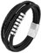 PiercingJak Herren Armband Breit Lederarmband für Männer Armreif Schwarz geflochten Echtleder Wickel Edelstahl Perlen Charm Schmuck Geburtstag Geschenke Mann Biker Vater Bruder, 22cm