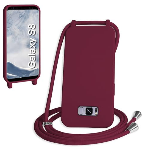 WenBaby Handykette für Samsung Galaxy S8 Hülle mit Band,Handyhülle mit Schnur zum Umhängen Silikon Seil Necklace Schutzhülle mit Kordel Tasche Case TPU Bumper für Galaxy S8- Rot