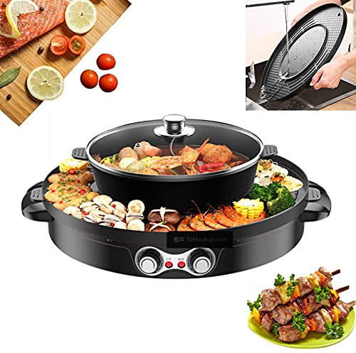 Hot Pot mit Grill Rauchfrei Hotpot Hot Pot Grillplatte Topf Backplatte Und Topf Getrennt Trennung Bbq Grillpfanne 2 in 1 2.2KW