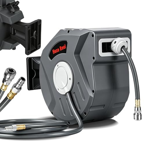 Ansobea Tubo per aria compressa, 20 m, avvolgitubo automatico, avvolgitubo ad aria compressa, attacco rapido 1/4, montaggio a parete per compressore officina