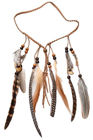 Damen Stirnbänder Hippie Boho Feder Haarband Haarschmuck,Indianer Kopfschmuck Feder Stirnband mit Perlen Feder Quaste,Pfauenfeder Gatsby Feder Kopfschmuck für Frauen Festival Halloween Karneval