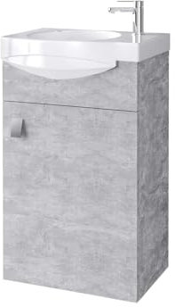 Planetmöbel Waschtischunterschrank 40 cm in Beton mit Waschbecken & Armatur in Chrom, Badezimmmer Möbel für Gäste WC