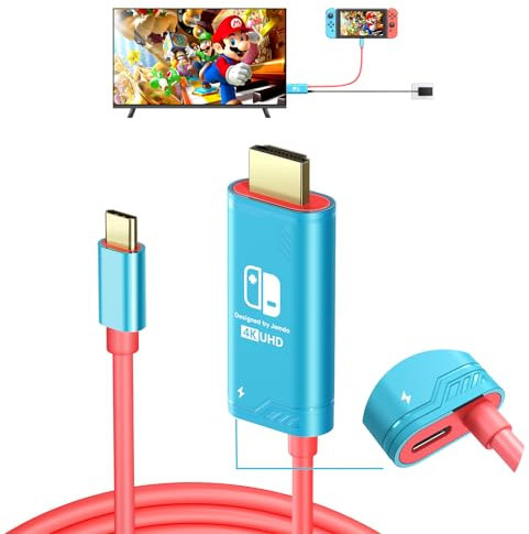 JINGDU Tragbares Switch TV Dock, USB C auf HDMI Kabel mit PD100W Ladeport für Switch OLED, Screen Mirroring Adapter für NS/Steam Deck only, 4K@30Hz, 2m, Blau