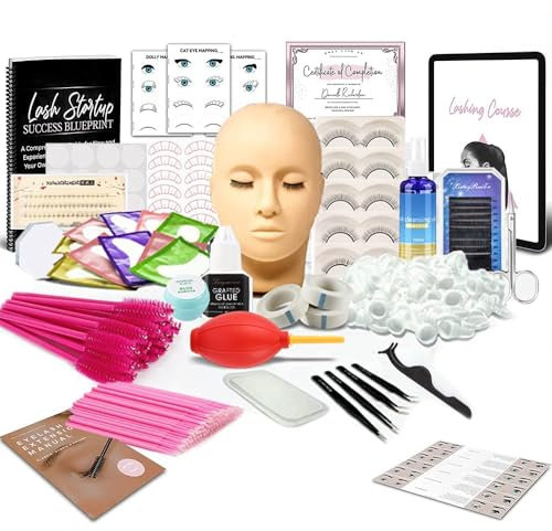 Eyelash Extension Kit, TwoWin Professional Lash Extension Kit - Complete Training Set with Mannequin Head, Practice Glue, and False Lashes for Beginners Training Makeup and Eyelash Graft