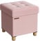 SONGMICS Sgabello portaoggetti piccolo pouf pieghevole, 38 x 38 x 40 cm, poggiapiedi cubico con deposito, carico fino a 300 kg, per soggiorno, camera da letto, dormitorio, rosa caramella LSF014P11