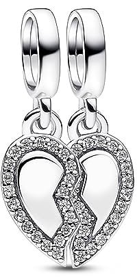 PANDORA Moments Freunde Teilbares Herz Charm-Anhänger aus Sterling Silber mit Zirkonia, Kompatibel Moments Armbändern, 792743C01