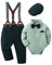 Amisssz Baby Jungen Gentleman Anzug, 4tlg Kinder Hochzeit Festlich Taufe Strampler mit Bowtie Hemden + Hosenträger Overalls Grün 0-3 Monate