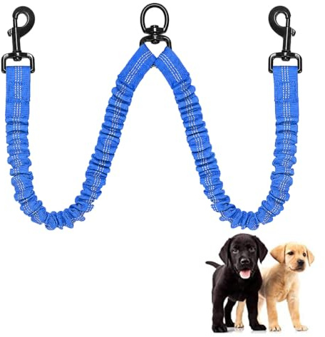 JVHLOV Doppelleine für 2 Hunde, Hundeleine für Zwei Hunde | Mit elastischem Bungee, 360° drehbar und verstellbar, verwicklungsfreie Leine aus Nylon 50–80 cm, Blau