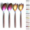 Evanda Cubiertos para Servir Ensalada, Juego de Servir Ensalada de Acero Inoxidable Mango Marrón y Cabeza Brillante de Colores, Cuchara de Ensalada, Servidores de Ensalada, Pack de 4