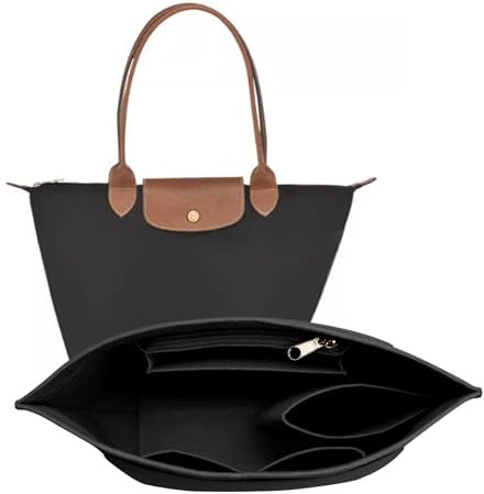 LOUKAYCCI Filz-Organizer-Handtascheneinsatz für Longchamp Le Pliage M, Größe M, Schwarz