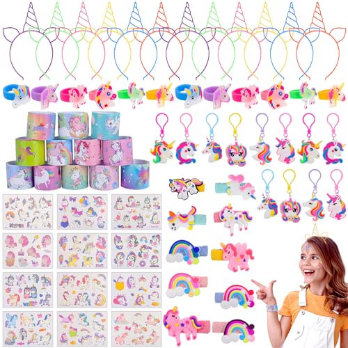 Camptrip Einhorn Party Mitgebsel Kindergeburtstag Mädchen 68 Stück Einhorn Geschenke für Kinder Einhorn Haarspangen Tattoo Einhorn Haarnadeln Haarrei für Einhorn Mitgebsel Geburtstagsdeko Mädchen