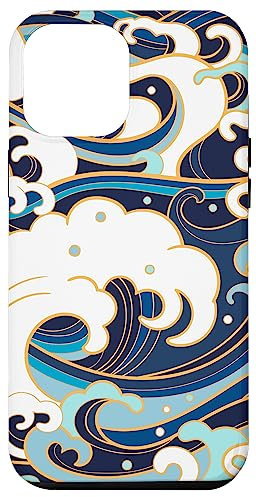 iPhone 12 Pro Max Japanese Art Ocean Getaway Wave Surfing Blue Geometric Ocean Case