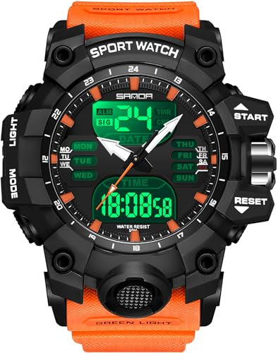 findtime Uhren Herren Digital Herrenuhren Transparent Orange Armbanduhr für Männer Jungen Einzigartiges Taktisches Militärisches Design mit LED Timer Silikonarmband