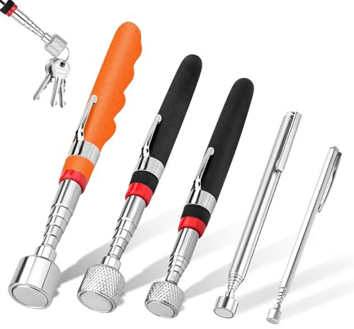 Idota 5 Stück Magnet Teleskopstab, Teleskop Magnetstab Ausziehbar, Teleskopmagnet, Magnetheber mit Taschenclip Magnet Stab,Edelstahl, 1.5LB 3LB 10LB 15LB 20LB