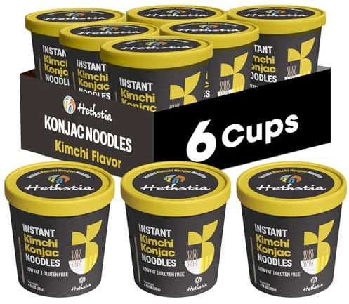 Hethstia Instant Konjac Noodles Kimchi Soup Cup Miracle Noodle Angel Hair Pasta Kimchi Broth Low Carb Shirataki Noodle Aisa Ramen Cup Low Ig, Gluten Free, Low Fat, Healthy Food
