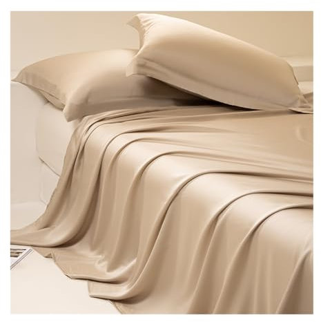 100% Eukalyptus Tencel/Lyocell Satin Bettlaken ohne Gummizug Betttuch Haustuch Laken ohne Gummi Seidig Glatte Kühlblätter für alle Jahreszeiten (Color : Gold, Size : 180x230cm)