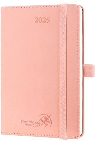 POPRUN Taschenkalender 2025 Klein Softcover mit PU-Leder, ca. A6 (16 x 10,5 cm) - Kalender 2025 Klein (Jan.2025-Dez.2025) - Terminplaner 1 Woche 2 Seite mit Stiftschlaufe - Rosa