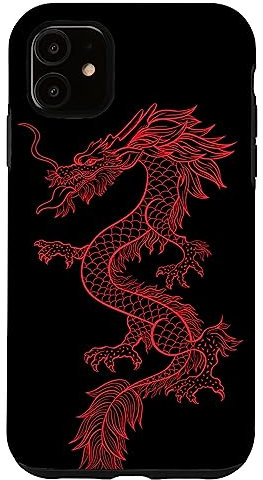 Red Asian Dragon On Black Background Case for iPhone 11