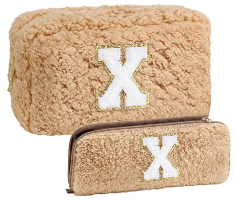 QUINTRA Trousse de maquillage en poils d'agneau avec sac à pinceaux de maquillage, cadeau d'anniversaire personnalisé pour votre meilleure amie, cadeau unique pour elle, marron clair, x, Taille unique