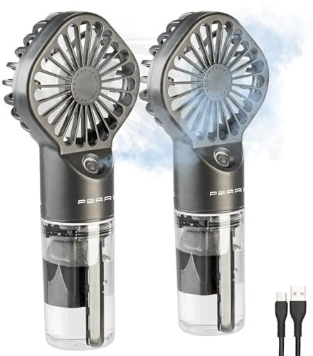 PEARL Sprühventilator: 2er Set Akku-Taschenventilator m. Nebelsprühfunktion,20 ml-Wassertank (Taschen-Handventilator, Wasser-Spray-Ventilator, Tischventilator)