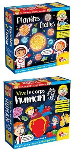 LISCIANI - I'm A Genius - LOT Astronomie + Corps Humain - 2 Quiz Éducatifs Complets - Jeux de Découverte pour Enfants 5-10 Ans - Planètes, Étoiles, Anatomie - 3 Niveaux de Difficulté