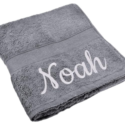 Handtuch Juist mit Namen oder Wunschtext Bestickt, personalisiertes Duschtuch, individuelles Badetuch, 30 x 50 cm hellgrau
