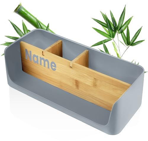 LIVONDO ECO Schreibtisch Organizer | Tisch- Büro- Kosmetik- Organizer | Handy & Tablet Halterung | Stiftehalter Schreibtisch | Briefablage | Serviettenhalter (grau, groß - PERSONALISIERT)