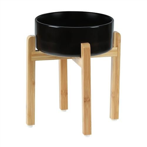 Havniva Gamelle en céramique lestée et surélevée avec support pour gros chiens de race, bol de nourriture et d’eau pour animaux de compagnie, 20,6 cm, 1,8 l, noir