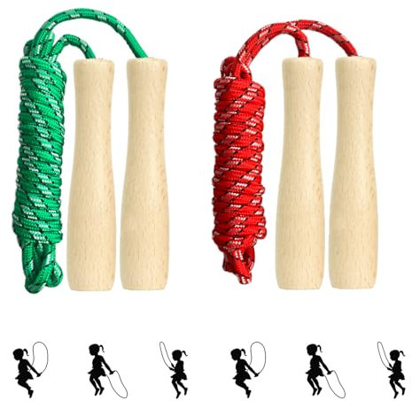 2 corde per saltare regolabili, corda per saltare con manico in legno e corda di cotone, ideali per esercizi di fitness, gioco/bruciare grassi, 260 cm