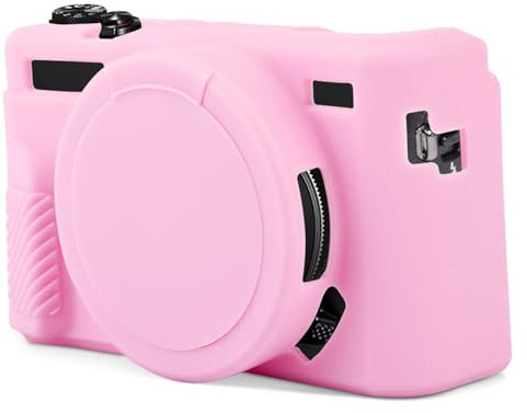 Étui pour Canon G7X Mark II Étui, Étui en Silicone avec Couvercle d'Objectif Amovible Étui de Protection Souple Résistant Aux Rayures Accessoires pour Appareil Photo (Rose)