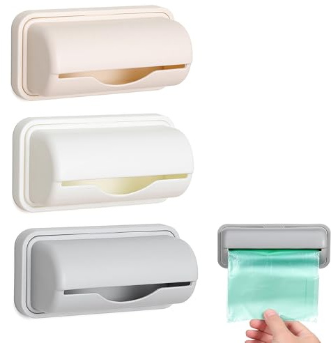 JINJUMEI 3 Pièces Conteneur de Sac Poubelle Mural en Plastique, Distributeur de Sac Poubelle Multi Usage, Support De Sac Poubelle pour Cuisine, Salle de Bains（Blanc,Gris, Abricot
